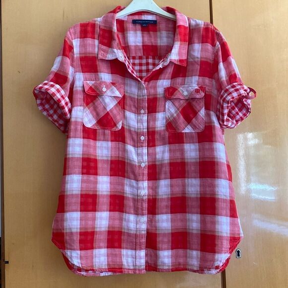 Tommy Hilfiger Plaid Short Sleeve Buttons Up Shirt - Picture 1 of 7